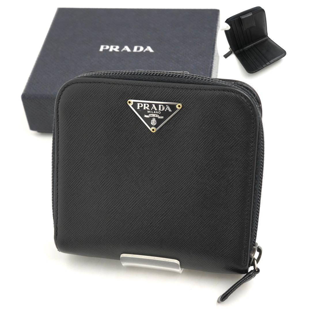 ✨未使用に近い✨　PRADA ミニ財布　サフィアーノレザー　三角プレート　黒色