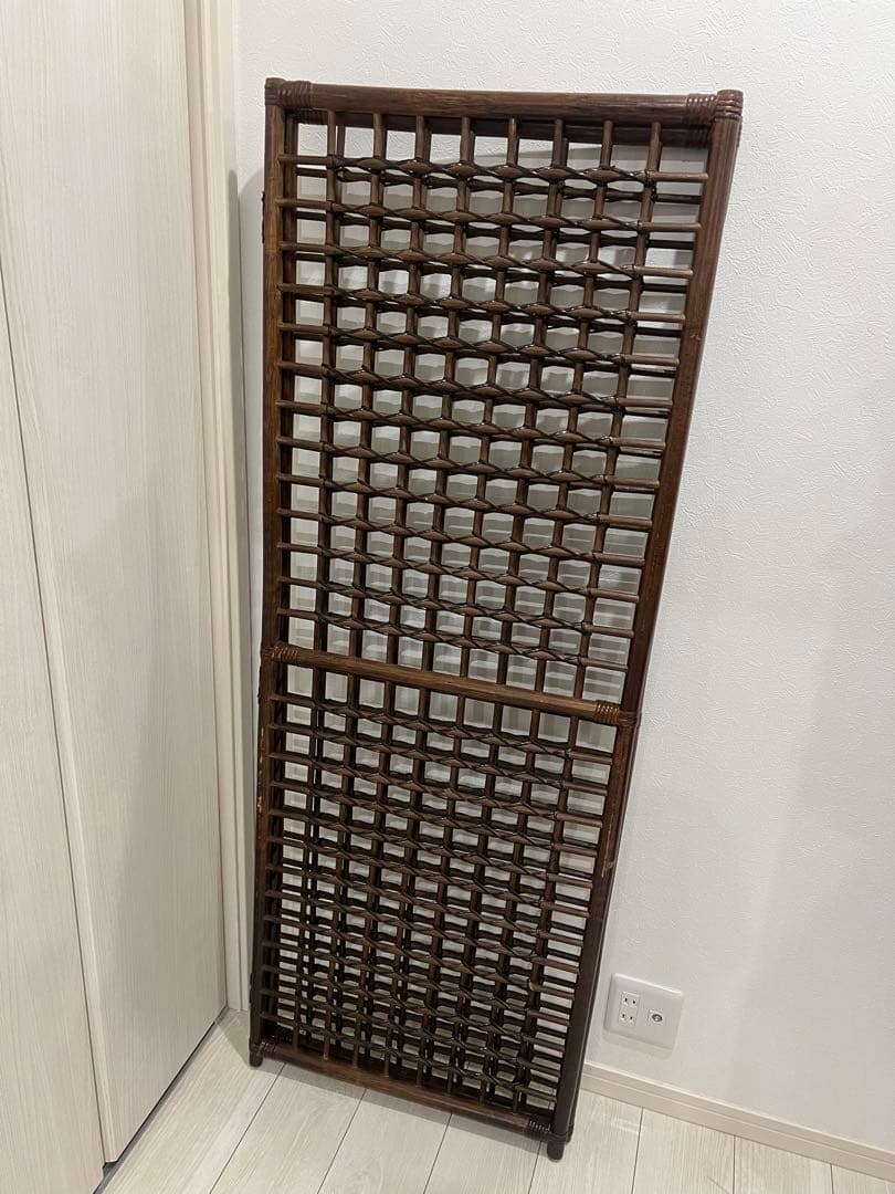 ブラウン木製格子パーテーション 2枚組 ラタン たのメル便にて発送