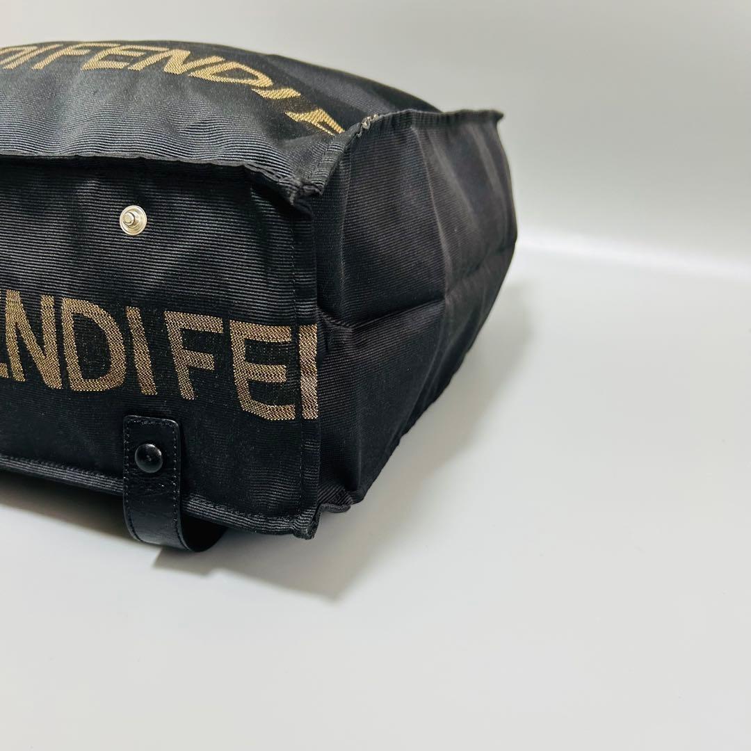 FENDI フェンディ 折り畳み ハンドバッグ ナイロン キャンバス ブラック