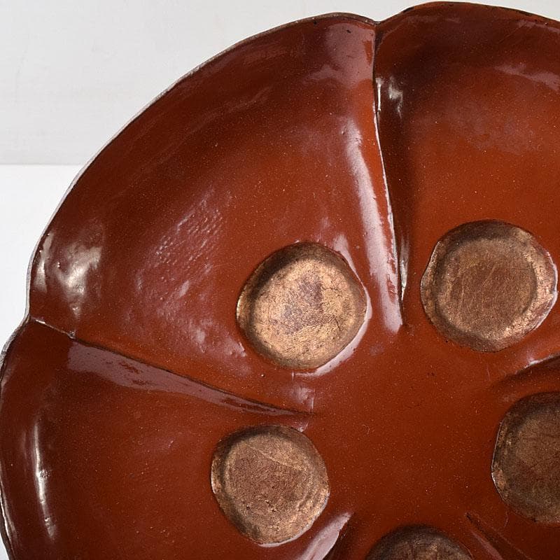 時代根来　朱塗　梅の花盆　書付時代箱　V　R8648