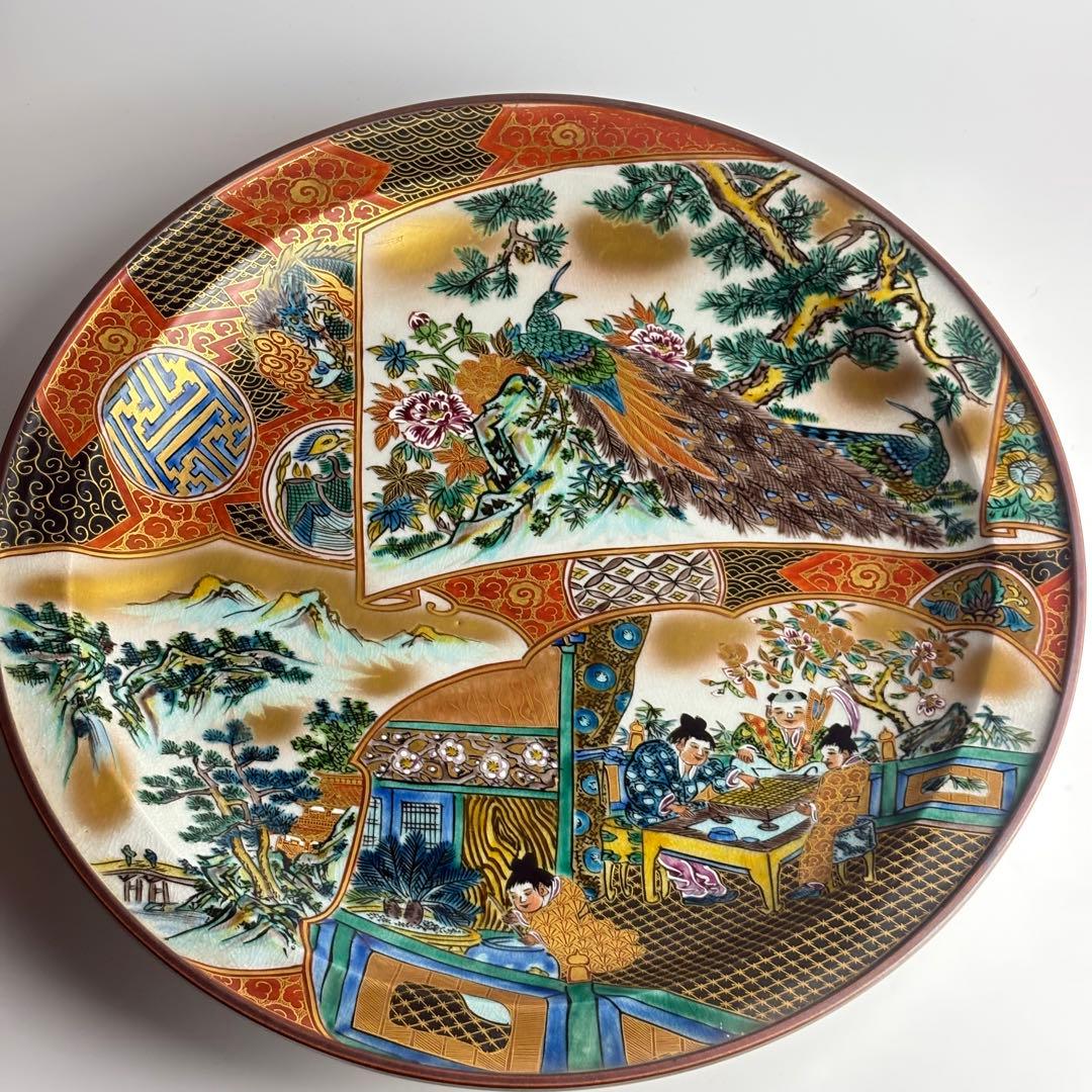 九谷庄三祥文 九谷祥三 飾皿 花鳥人物風景細密絵付大皿