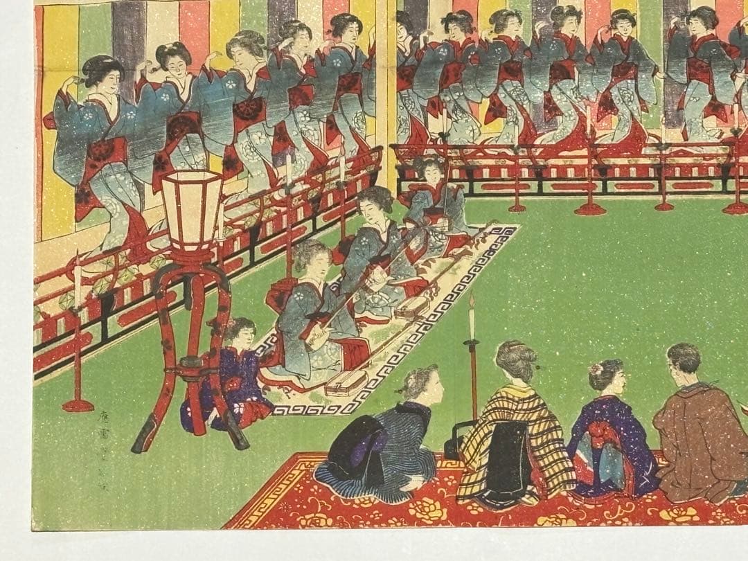 「伊勢古市 備前屋櫻花樓 踊之図」彩色木版刷り 明治21年刊 1枚|木版画浮世絵