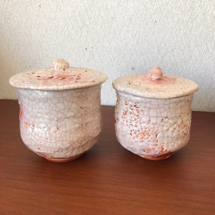 未使用　超希少　楽山焼　夫婦湯呑　蓋付き