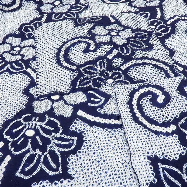 Y3482◆美品 有松鳴海絞り 背・居敷当て付 手縫い 高級浴衣 洗える夏着物