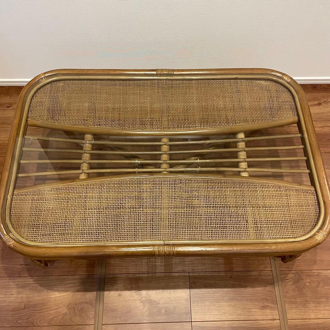 ✨【美品】✨昭和レトロ ラタン ガラス天板 センターテーブル ローテーブル