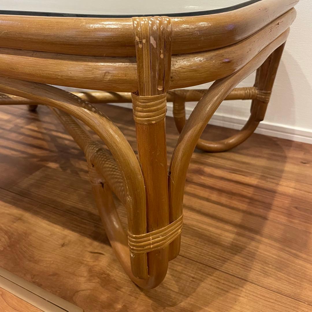 ✨【美品】✨昭和レトロ ラタン ガラス天板 センターテーブル ローテーブル