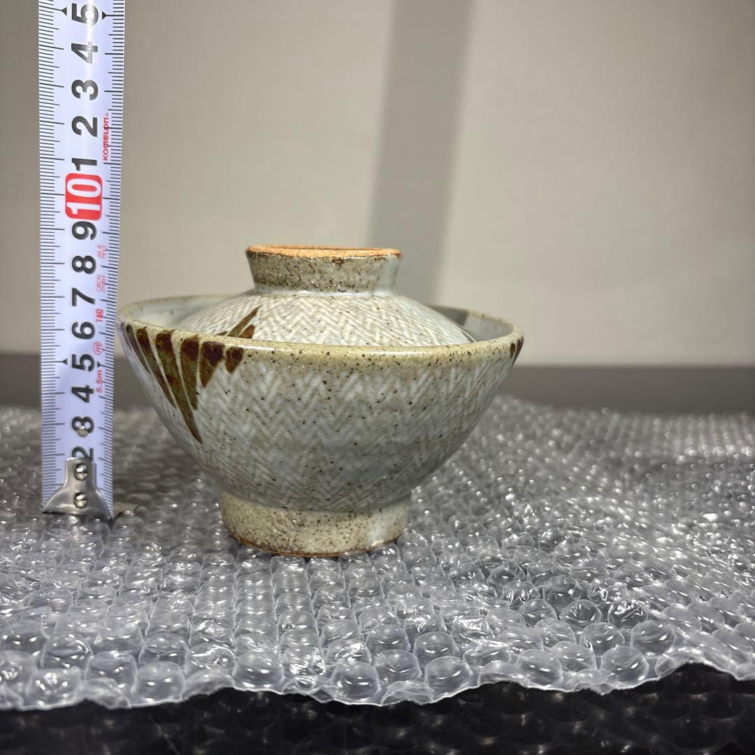 真作　人間国宝　島岡達三　地釉象嵌縄文蓋付き椀