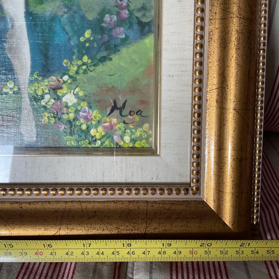 絵画 油絵 板谷モア 二頭の馬とキューピッド 額装 サイン 限定作品