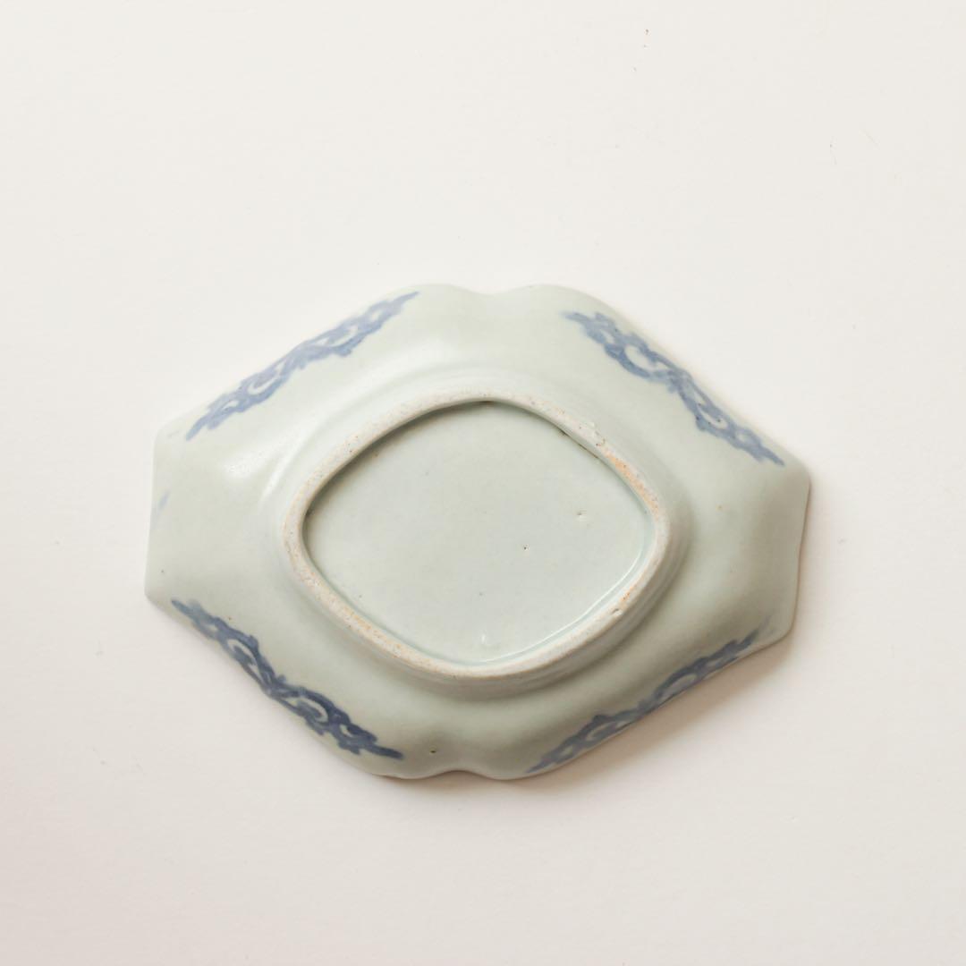 古伊万里　伊万里　江戸　中期　型紙摺　印判手　角入　菱形　変形皿　3客セット販売