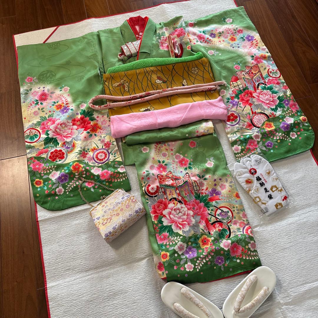 七五三　七歳　正絹着物帯十点セット