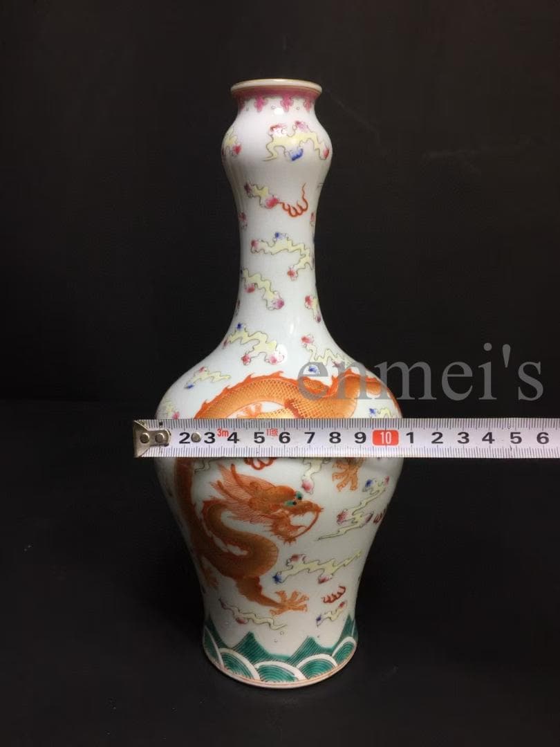 中国古美術・旧蔵乾隆御用款・珐琅彩鎏金瓶・龍鳳彩絵・陶磁器・花瓶・文房具・案t