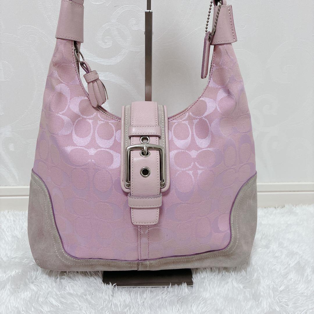 【希少色】COACH シグネチャー ショルダーバッグ ピンク レザー 6824