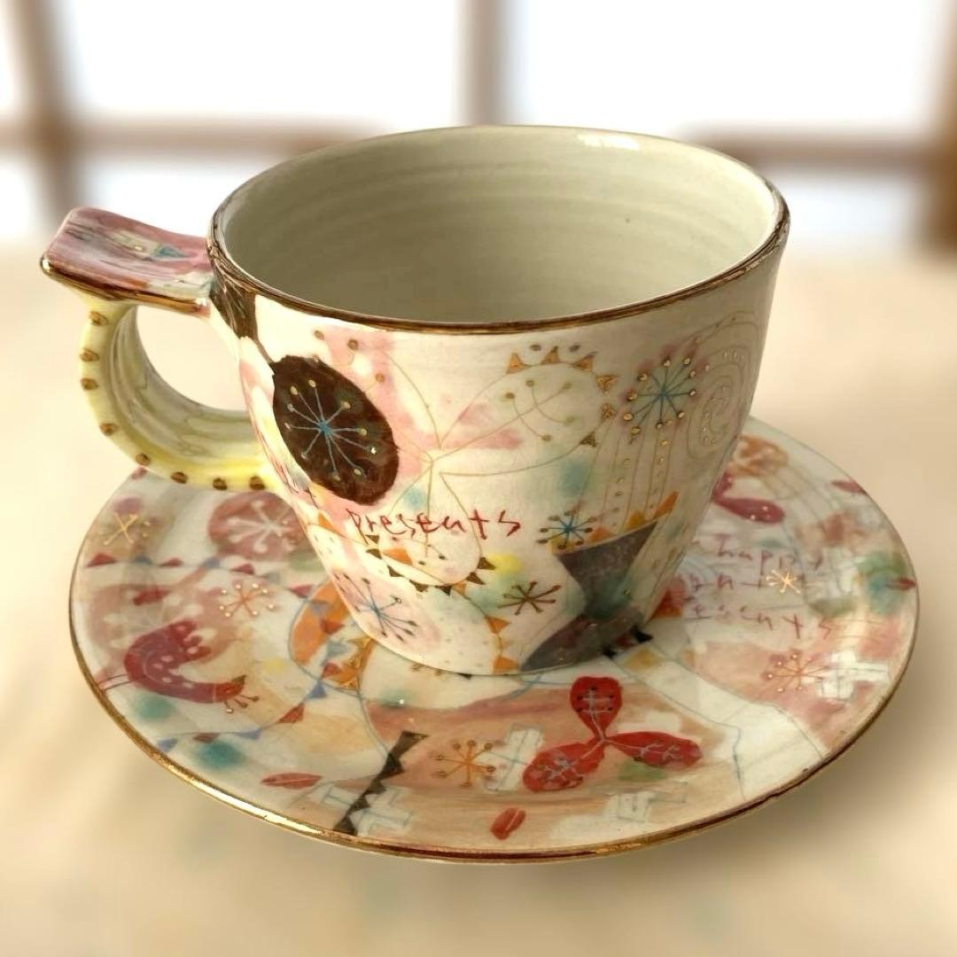 ウエダキヨアキさんKiyoaki Ueda半磁金彩 カップ&ソーサー　ピンク
