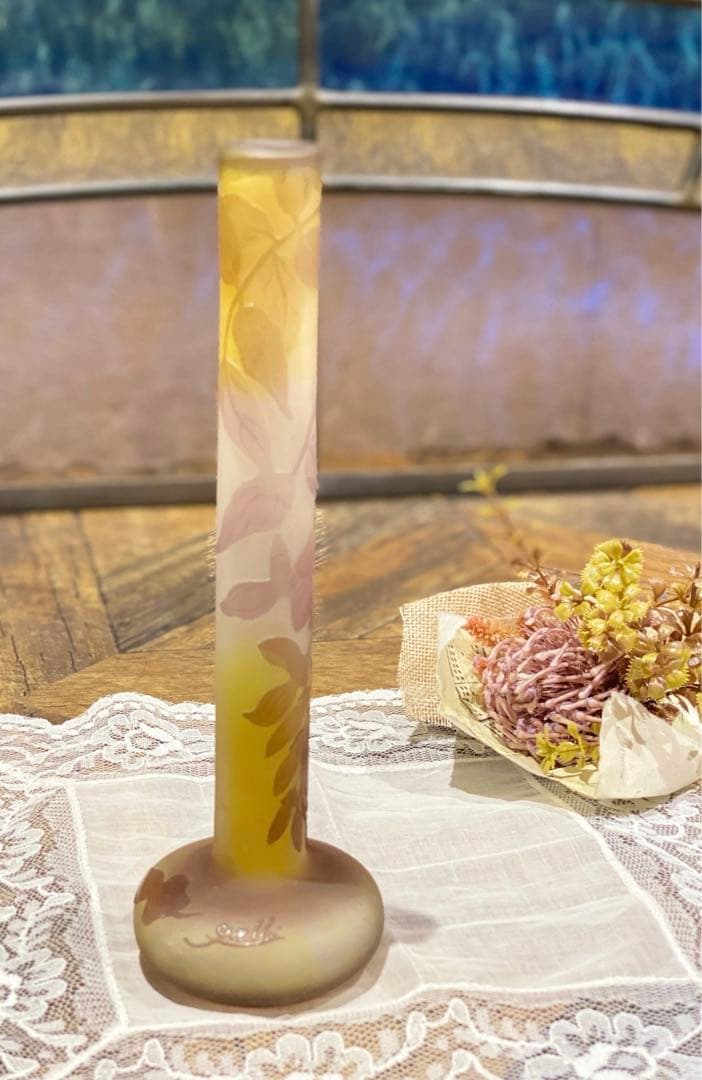 エミール•ガレ 一輪挿し 美術品 ホクシャ文 鶴首型 花瓶 アンティーク