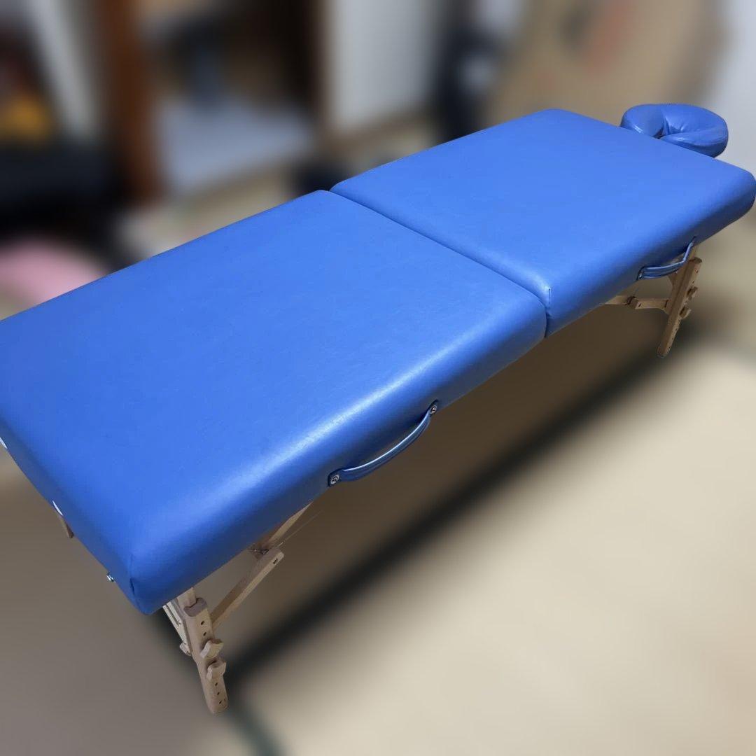 TakadaBed 木製　折りたたみベッド 青　施術用