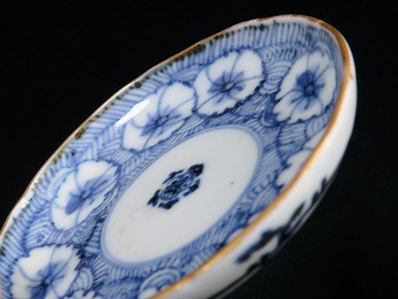古伊万里　染付　撫子の図　豆皿　江戸期　E093AS-fbkv