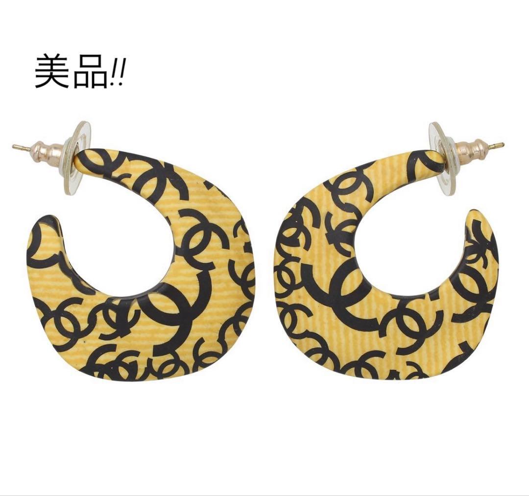 R2398 美品 シャネル ココマーク柄 フープ ピアス