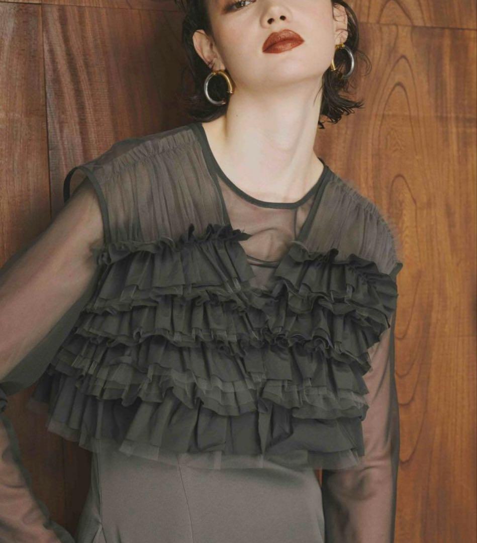 タフタチュールベストセットドレス チャコール