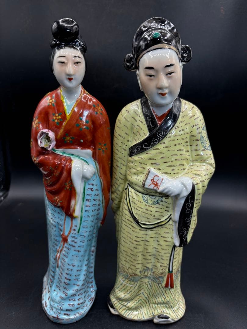 中国美術 古玩 色絵陶人形 陶器人形 高さ約31cm 置物 オブジェ 古董品