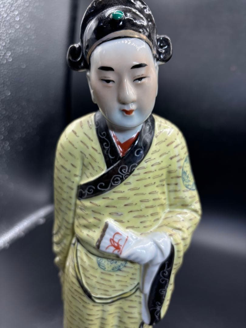 中国美術 古玩 色絵陶人形 陶器人形 高さ約31cm 置物 オブジェ 古董品