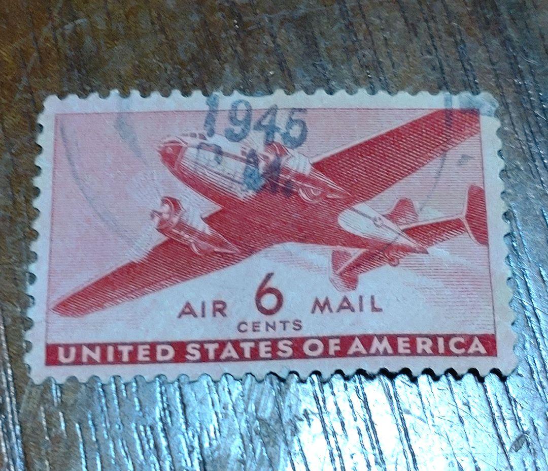 レア1940年代のレッドエアメール6セント使用済切手