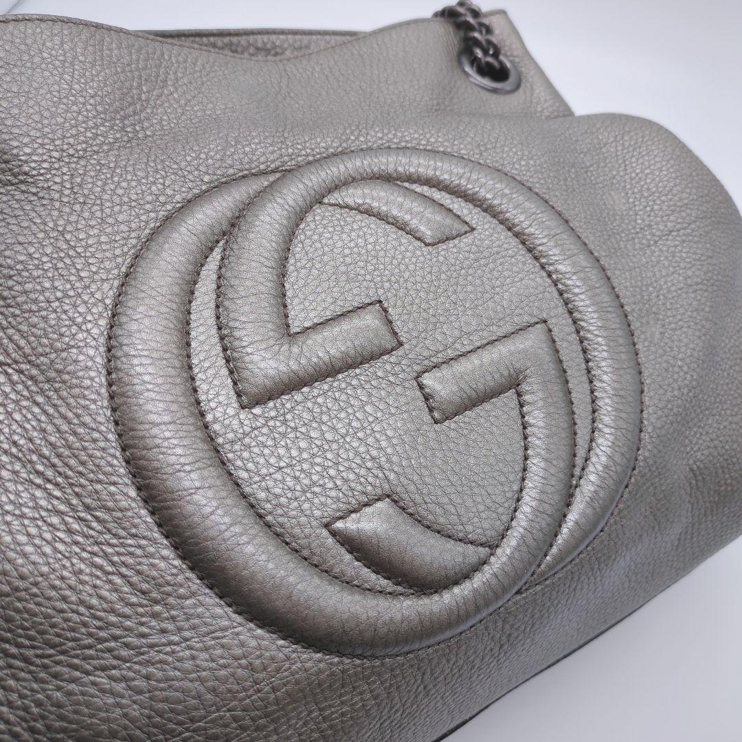 【人気モデル・美品】グッチ☆ソーホー チェーンショルダー レザー シルバー