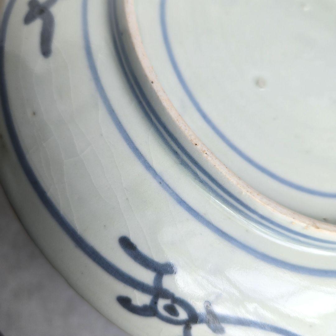 古伊万里　染付　七寸皿　椿　江戸時代　窓絵　骨董　アンティーク