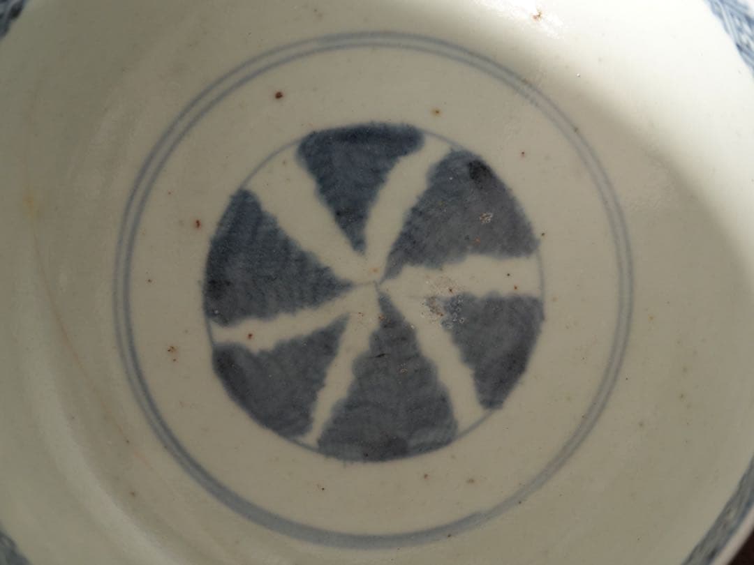 送料無料　江戸中期〜後期　古伊万里　染付　市松紋　鉢　盛鉢　菓子器　ボウル