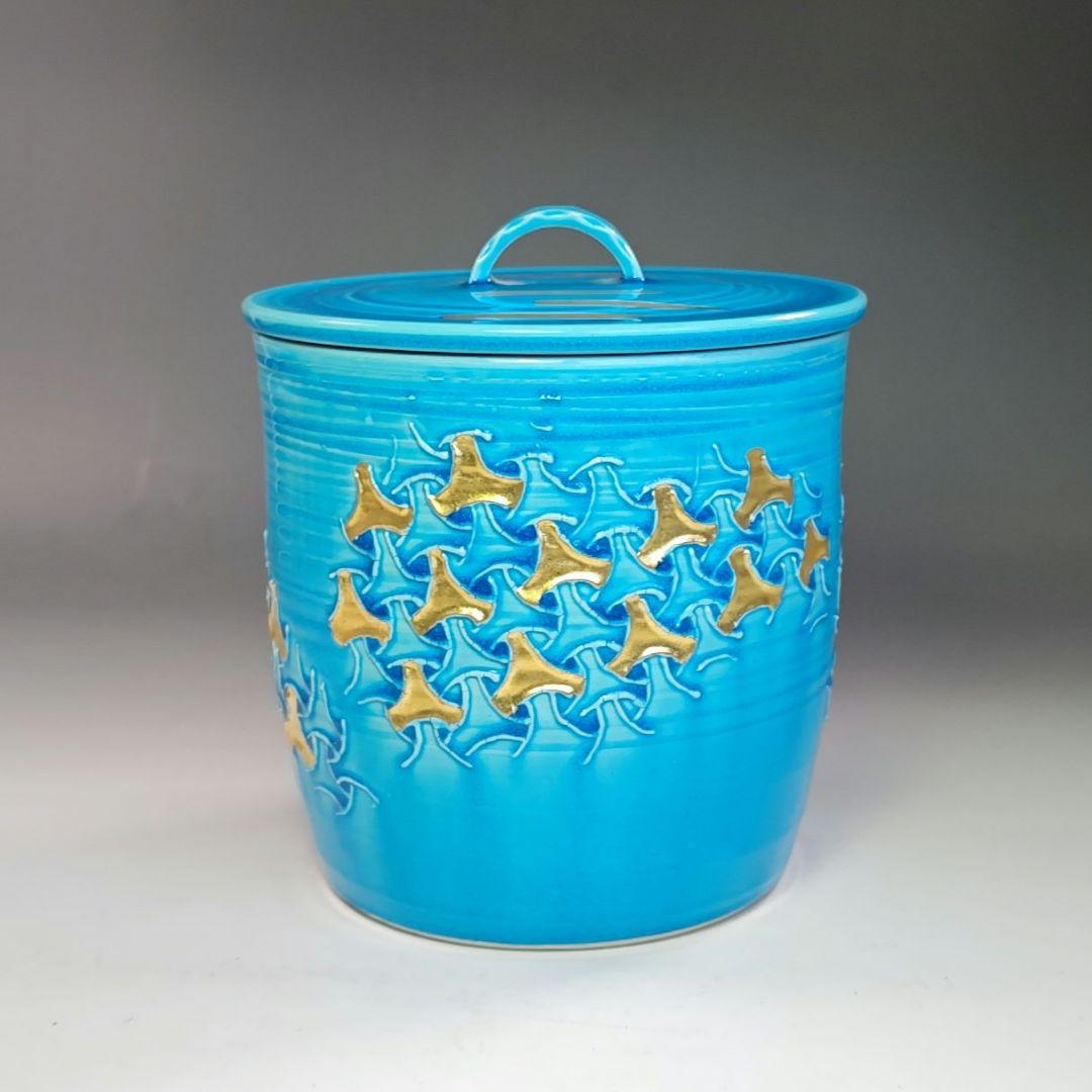 イ773 水指『平安　叶松谷造』『浅黄交趾こまつなぎ　水指　共箱』茶道具