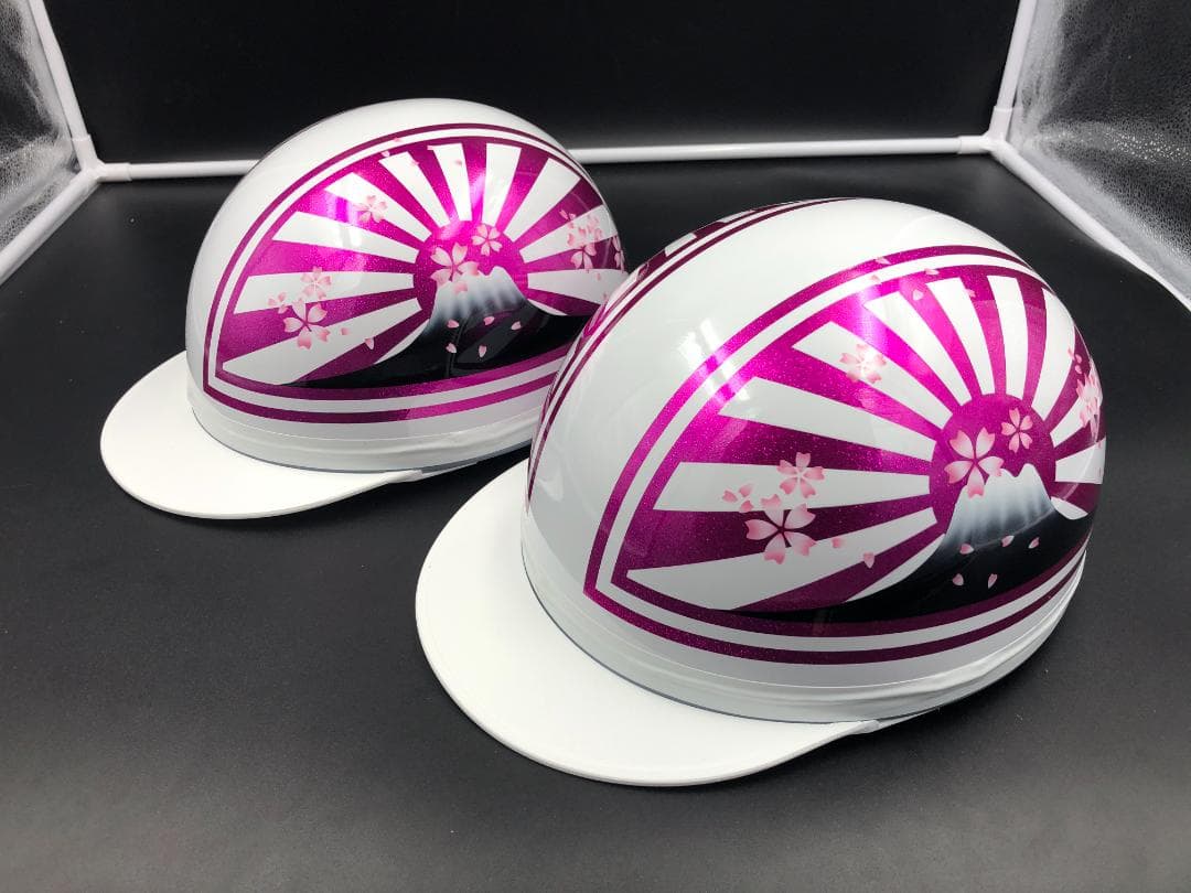 コルク半　カスタム　富士日章　三つボタン　ホワイトピンクラメ　桜　セット