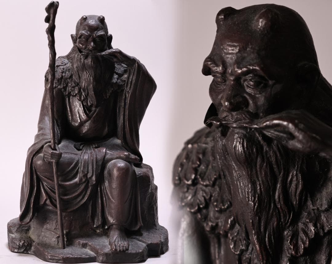 momo　金工 幸山 造 花押　「　鋳銅製　神農像　」　置物高2　BK65