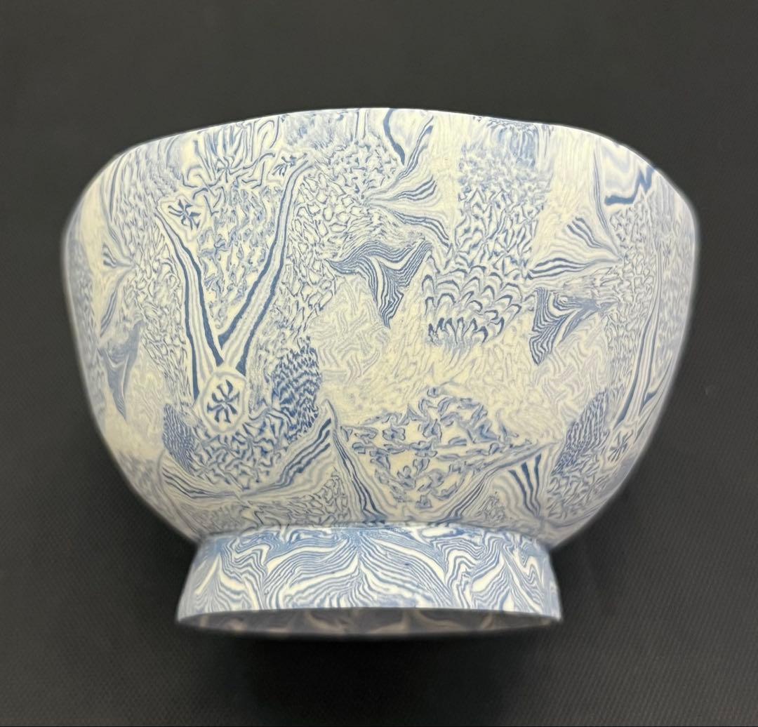 【酒器】長江哲男 練上極細酒盃 共箱 栞 ぐい呑