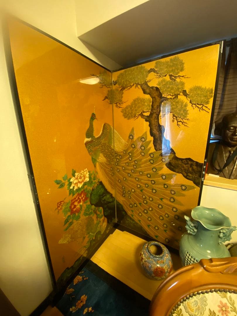 豪華絢爛⭐︎表面ガード付き　孔雀と花の衝立　ダイヤモンド入り（目）