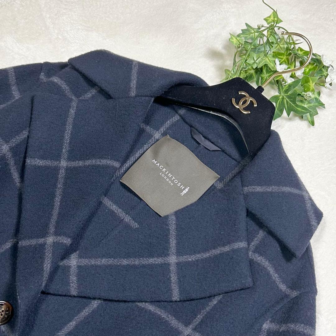 ♦︎美品♦︎マッキントッシュロンドン　女優襟　 チェスターコート チェック ネイビー