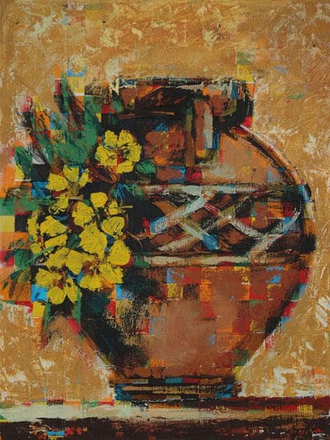 油絵 菅家令子 絵 絵画 インテリア uF6-063904 静物 壺 花