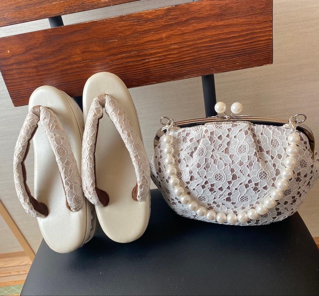 レース・パール草履　レース・パールバック　セット　成人式　振袖　袴