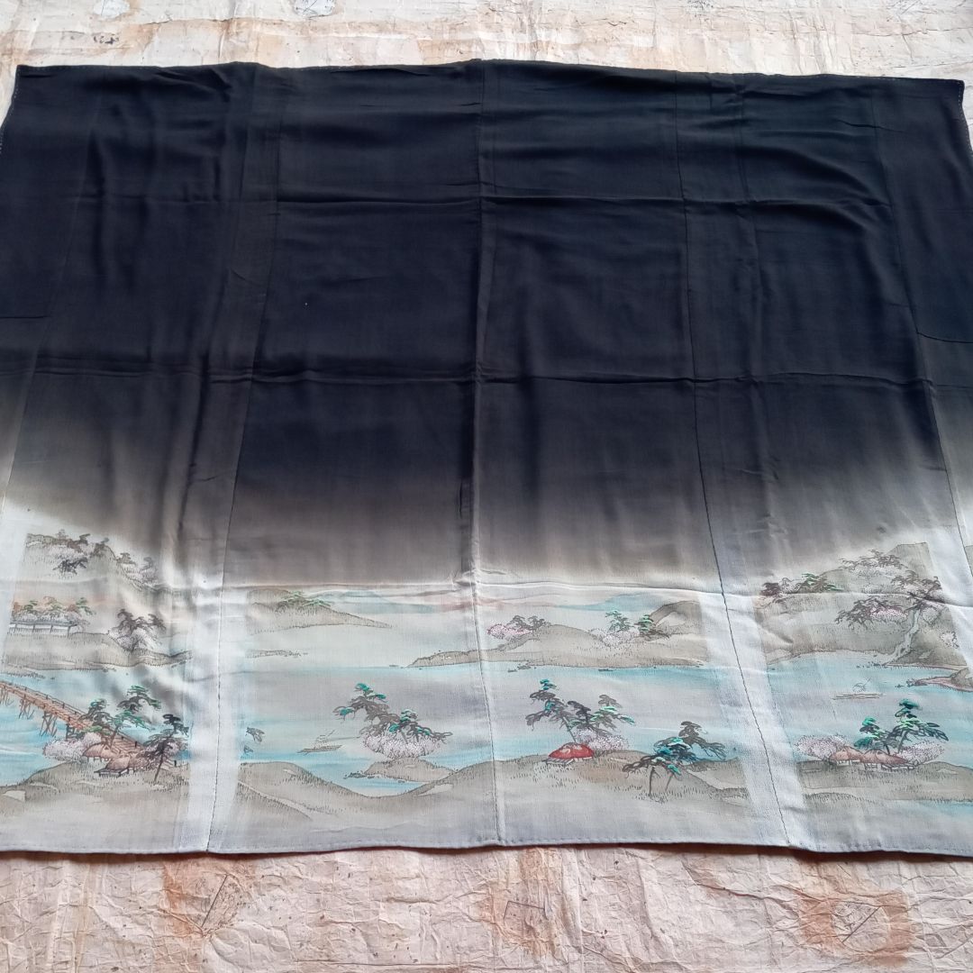 江戸ちりめん　縮緬　曙染　古布　刺繍　小袖裂　アンティーク　リメイク　着物　骨董