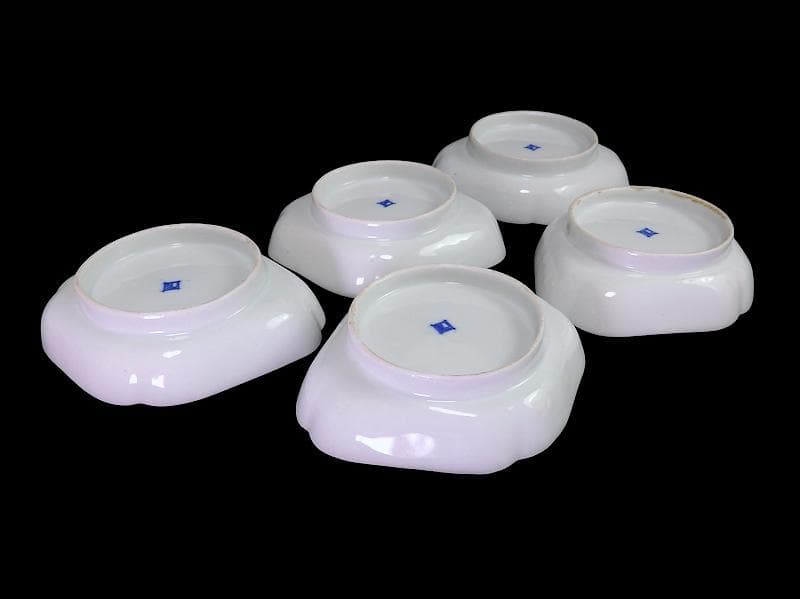 古伊万里　染錦　青海波に梅の図　菱形変形皿　５客　534AS-DBf