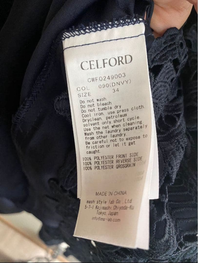 CELFORD パーティードレス 結婚式 ネイビー 34 ミディ丈