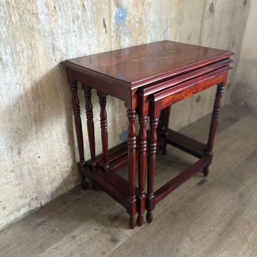 金工象嵌　ネストテーブル　ヴィンテージ　ローズウッド