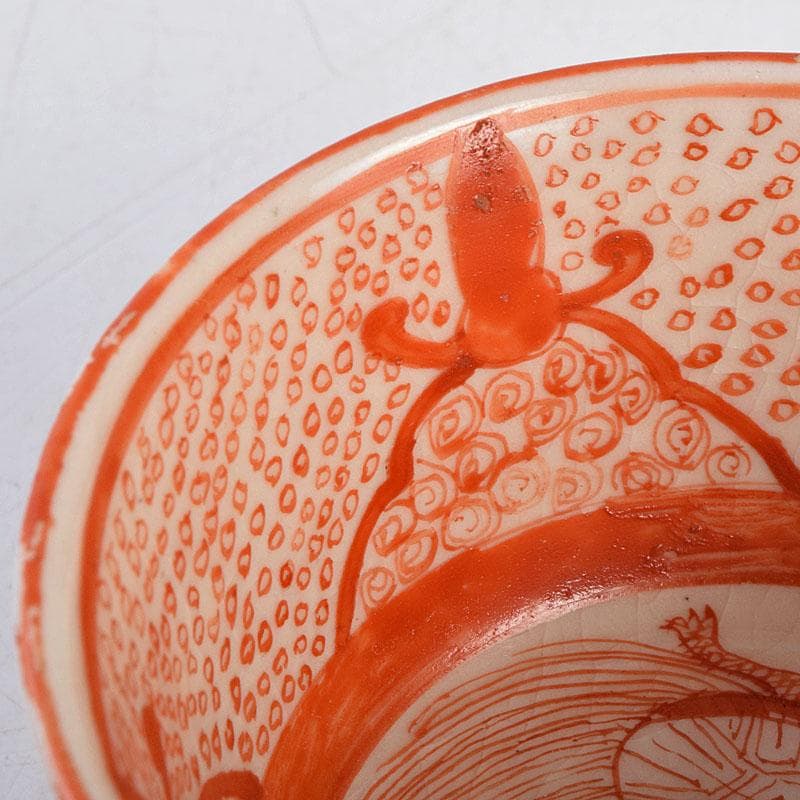 九谷焼　明治九谷八郎手　赤絵　亀文　盃　V　R9150