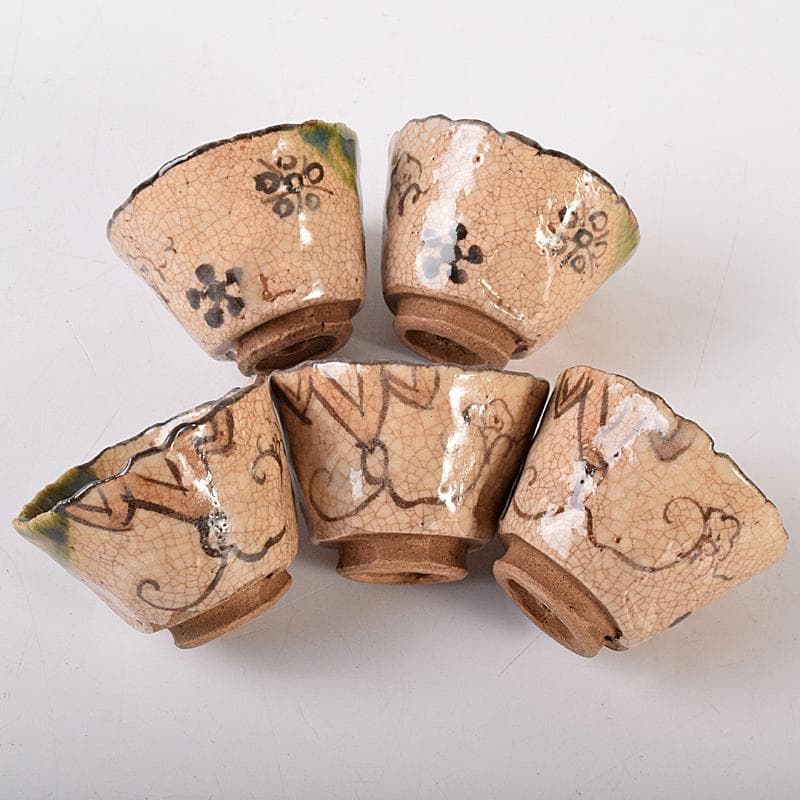 煎茶道具　織部焼　玉露　煎茶器揃　急須　湯冷　茶碗五客　V　R7774