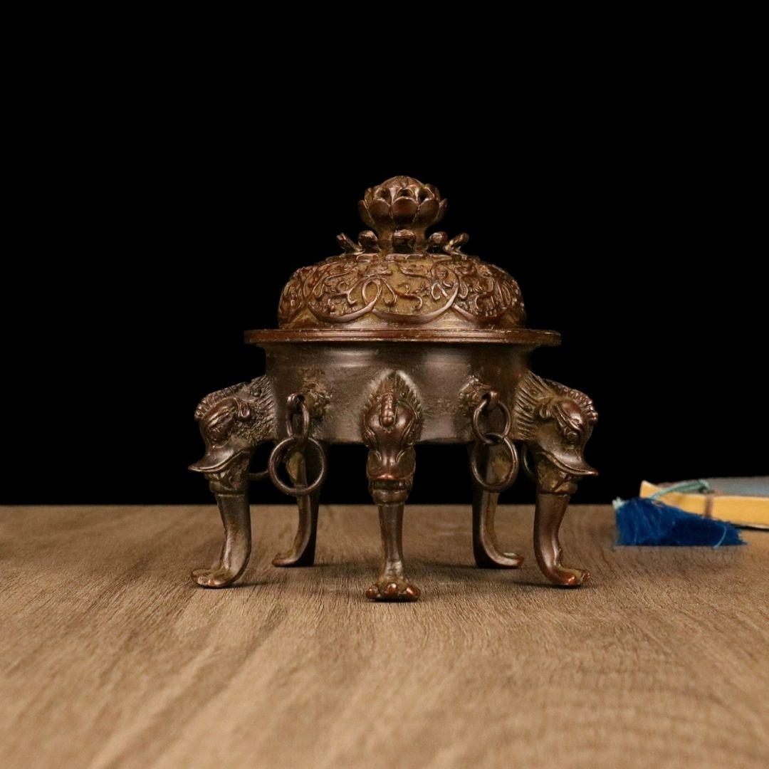 銅製 五足蓮華薫香炉 室内茶道沈香炉 香道具 工芸品 置物