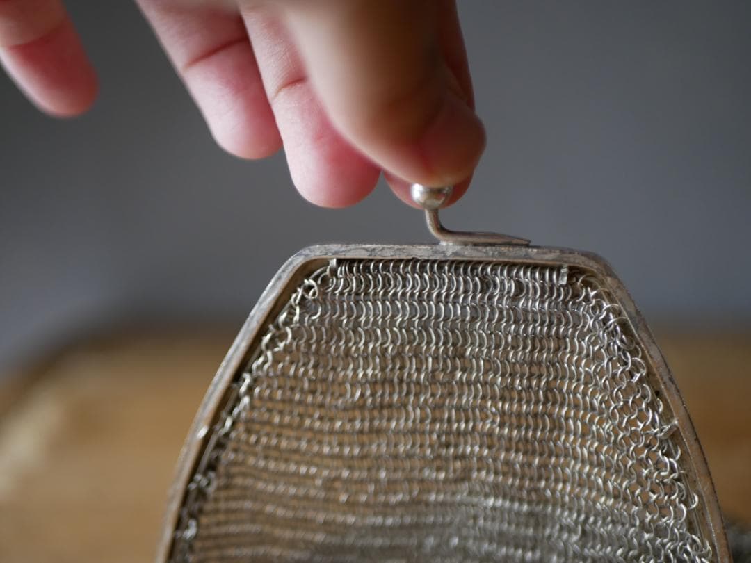 純銀　シャトレーンバッグ　メッシュバッグ　フランスアンティーク　ヨーロッパ