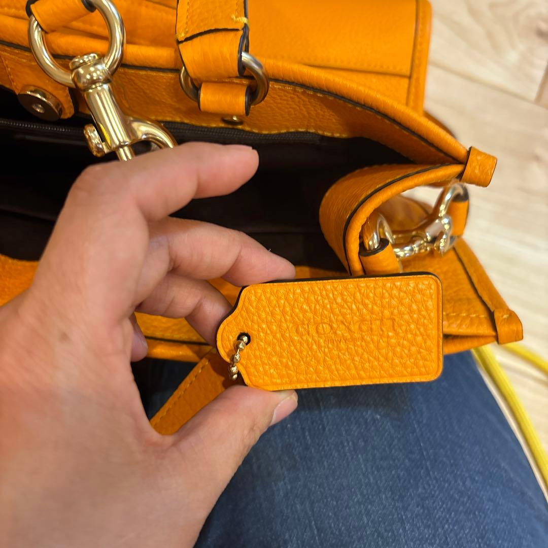 い*ご様 オレンジ レザー ショルダーバッグ ハンドル付き