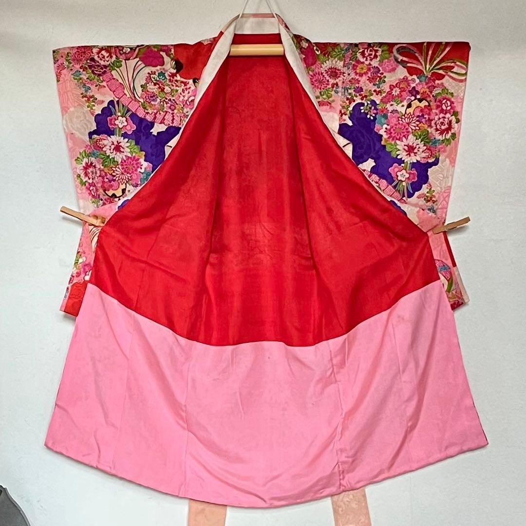 正絹 アンティーク着物 七五三 ◇御所車 薬玉 鞠 平安雅な古典柄