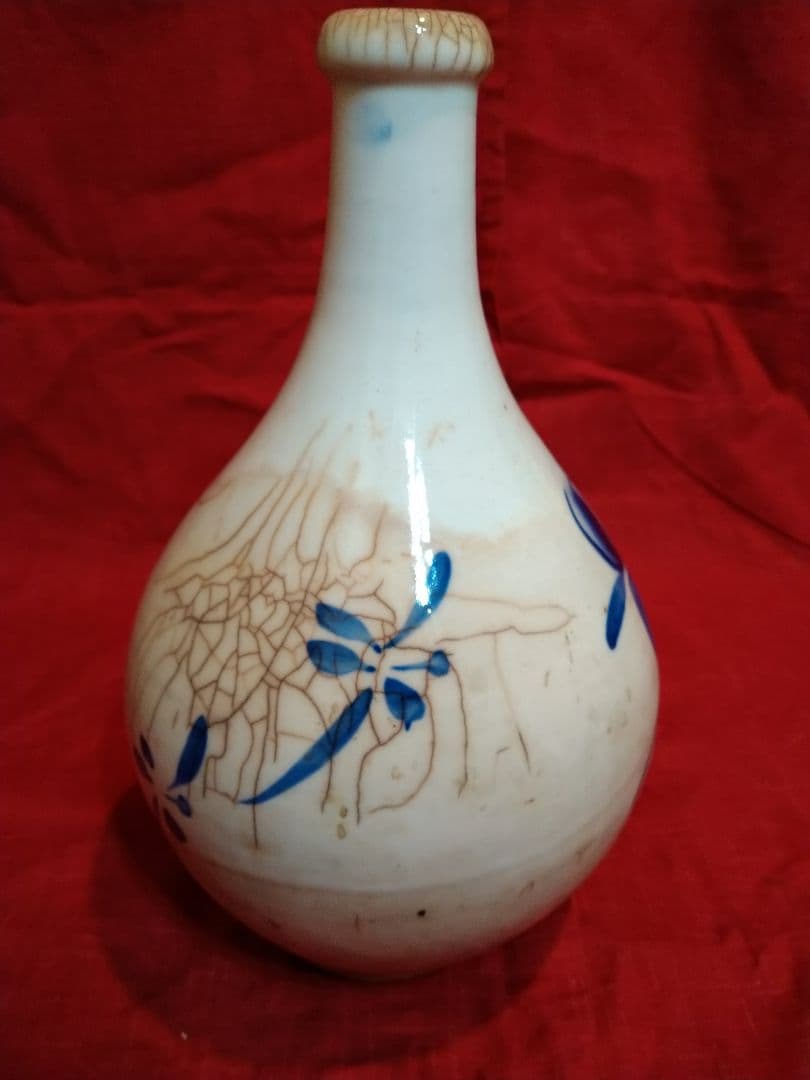 ♥【山水染付け】８０年前のヴィンテージ・コレクション品・骨董品✸昭和の貫入柄壺