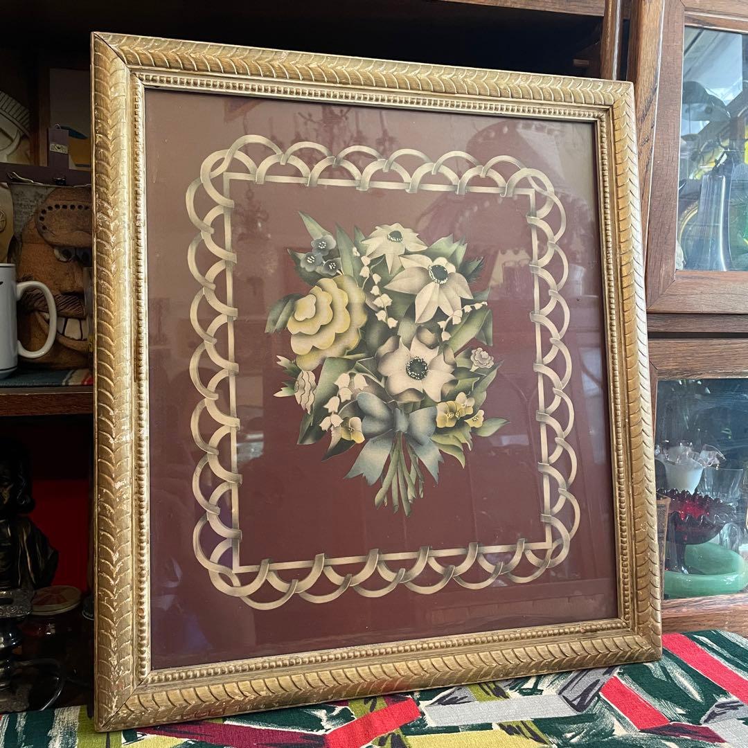 希少品！50's〜アメリカアンティーク　花の壁掛け　USAヴィンテージ雑貨蚤の市