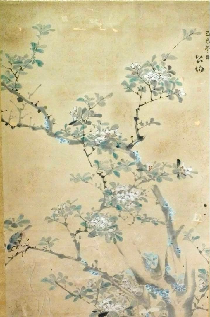 2077様感謝‼️風かほる‼️肉筆　掛け軸　「桜にすずめ」吉田公均　作　春彼岸