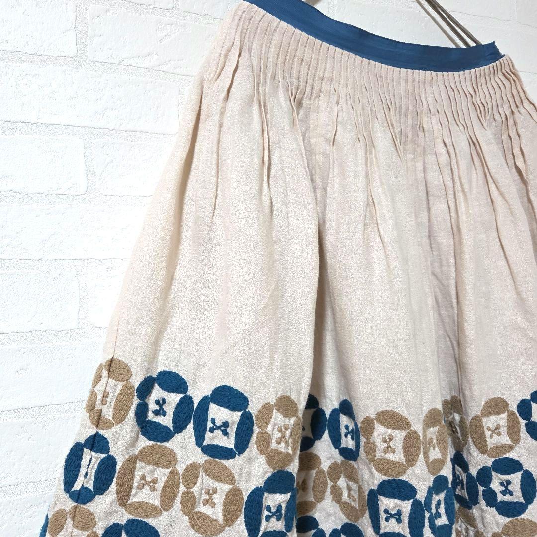 【mina perhonen　ミナ ペルホネン】　刺繍　リネン　スカート　タック